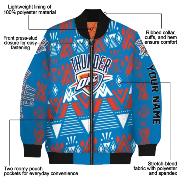 customized oklahoma city thunder pyramid shapes blue bomber jacket new arrival