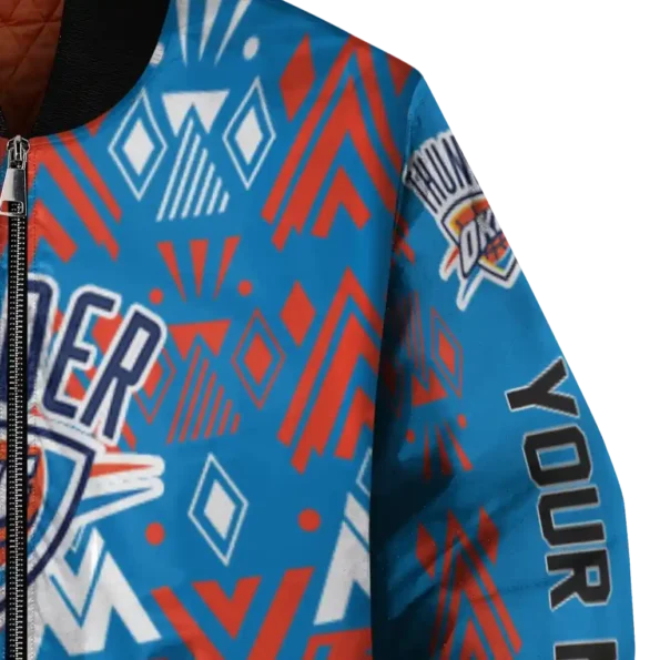 customized oklahoma city thunder pyramid shapes blue bomber jacket premium grade
