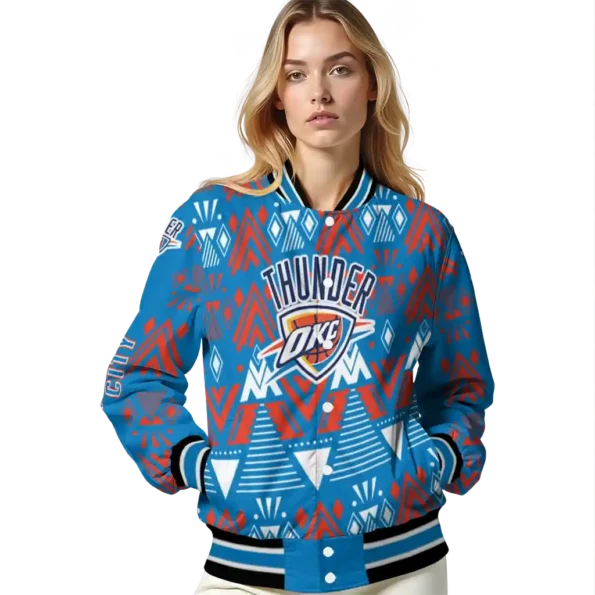customized oklahoma city thunder pyramid shapes blue varsity jacket latest model.webp