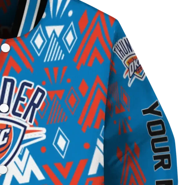 customized oklahoma city thunder pyramid shapes blue varsity jacket premium grade.webp