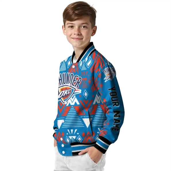 customized oklahoma city thunder pyramid shapes blue varsity jacket trendy.webp