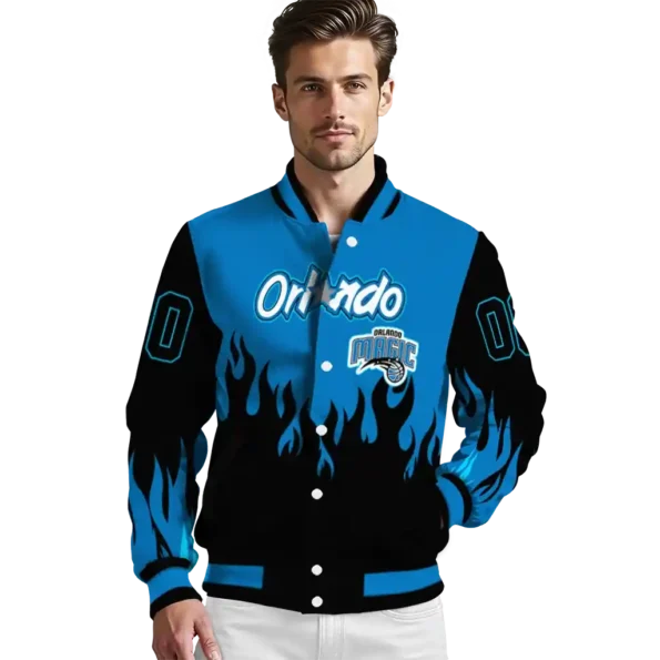 customized orlando magic flame border blue black varsity jacket high quality.webp