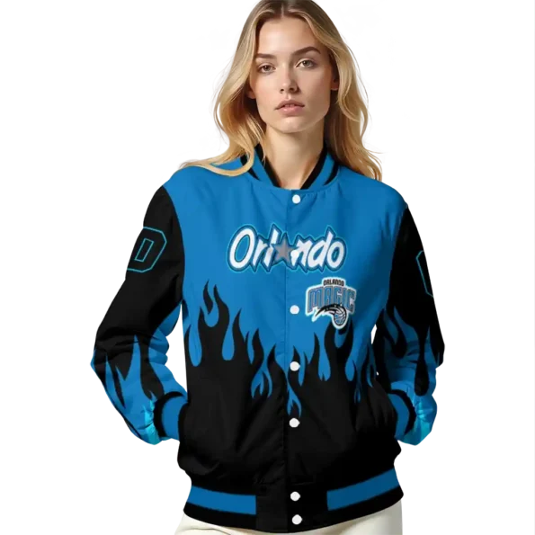customized orlando magic flame border blue black varsity jacket latest model.webp