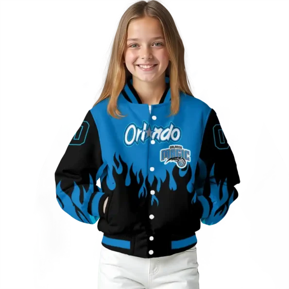 customized orlando magic flame border blue black varsity jacket top rated.webp