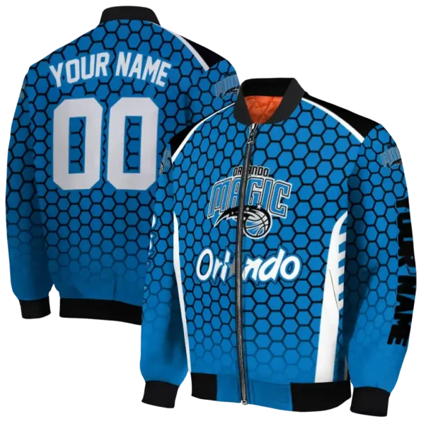 customized orlando magic hexagon grid blue bomber jacket fashion forward
