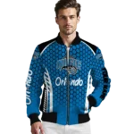 customized orlando magic hexagon grid blue bomber jacket best selling