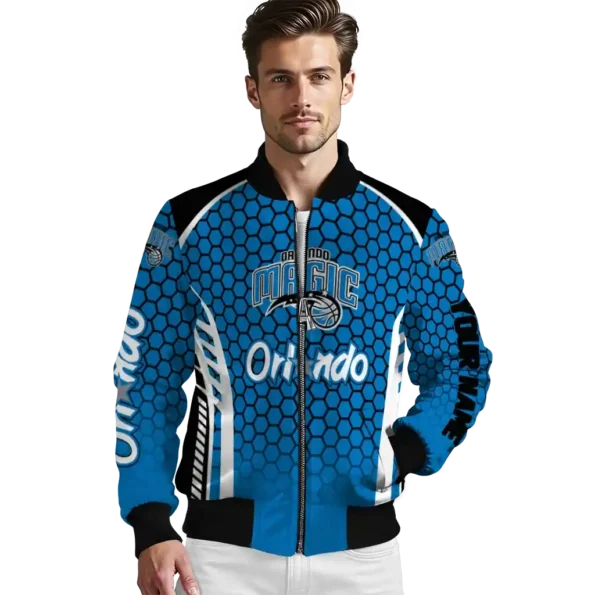 customized orlando magic hexagon grid blue bomber jacket high quality