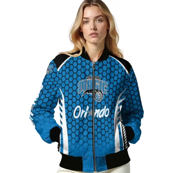 customized orlando magic hexagon grid blue bomber jacket latest model