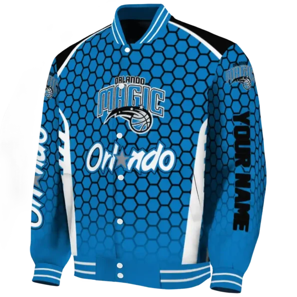 customized orlando magic hexagon grid blue varsity jacket best selling.webp