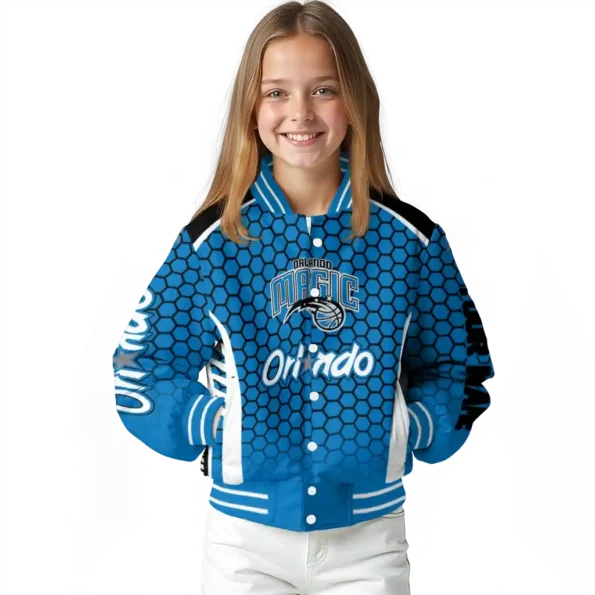customized orlando magic hexagon grid blue varsity jacket top rated.webp