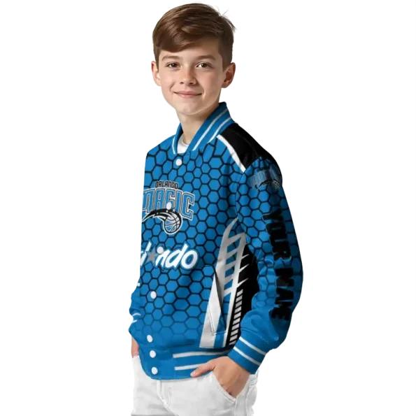 customized orlando magic hexagon grid blue varsity jacket trendy.webp