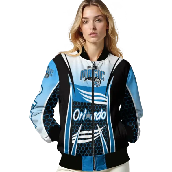 customized orlando magic mesh effect blue black bomber jacket latest model