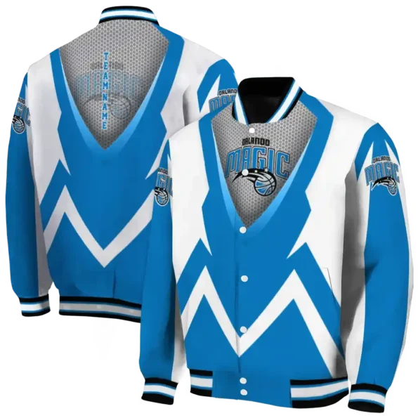 customized orlando magic v stripes blue white varsity jacket fashion forward.webp