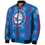 customized philadelphia 76ers bolt stripe blue bomber jacket best selling