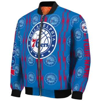 customized philadelphia 76ers bolt stripe blue bomber jacket best selling