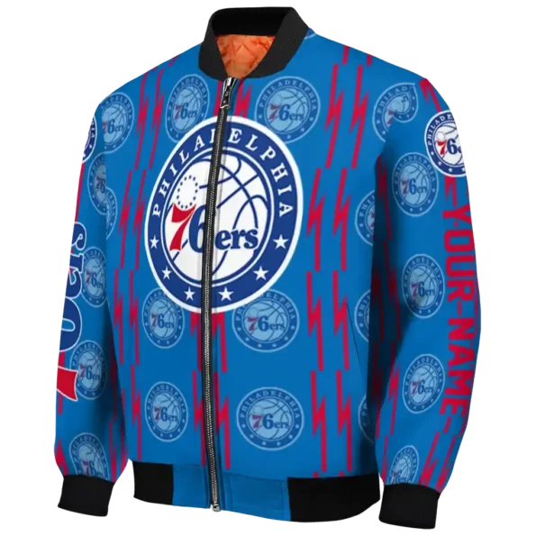 customized philadelphia 76ers bolt stripe blue bomber jacket best selling