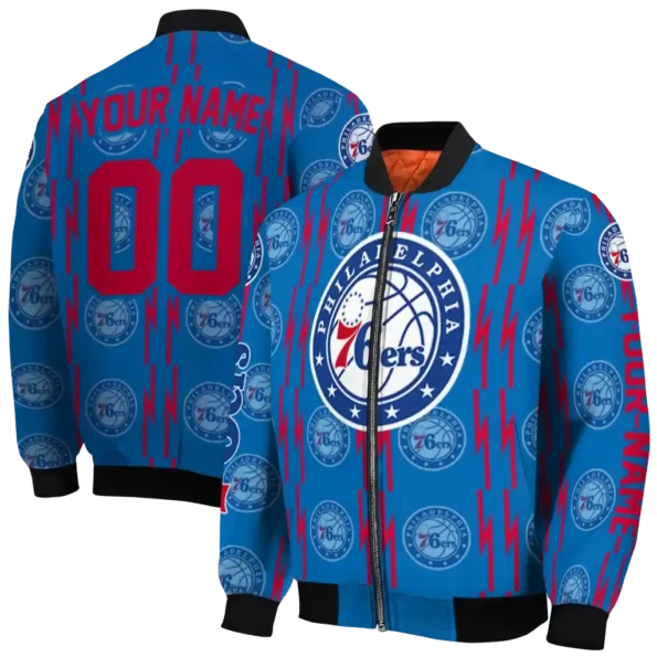 customized philadelphia 76ers bolt stripe blue bomber jacket fashion forward