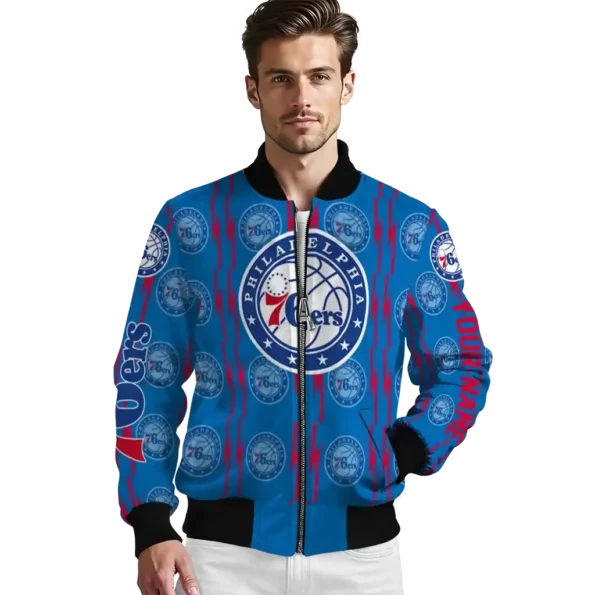 customized philadelphia 76ers bolt stripe blue bomber jacket high quality