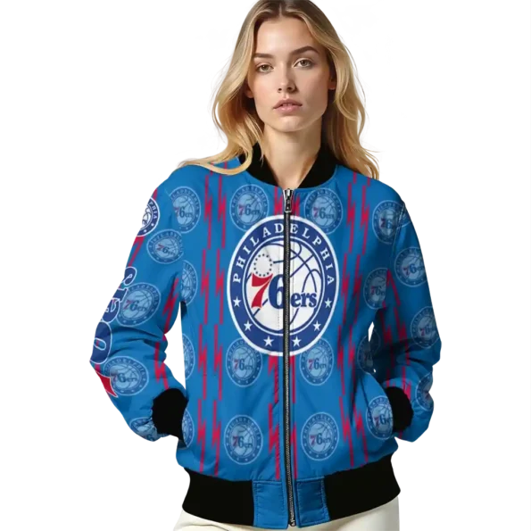 customized philadelphia 76ers bolt stripe blue bomber jacket latest model
