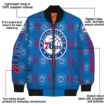 customized philadelphia 76ers bolt stripe blue bomber jacket best selling