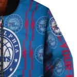 customized philadelphia 76ers bolt stripe blue bomber jacket best selling