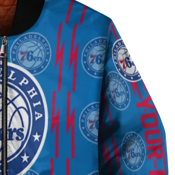 customized philadelphia 76ers bolt stripe blue bomber jacket premium grade
