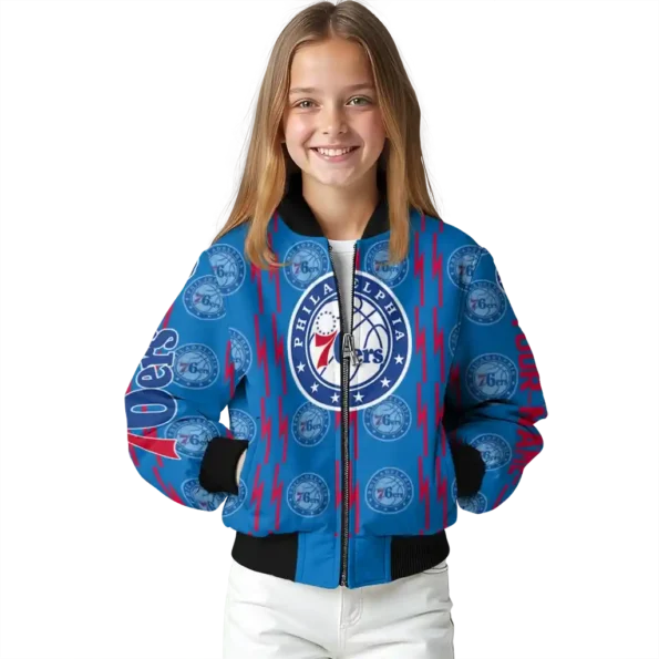 customized philadelphia 76ers bolt stripe blue bomber jacket top rated