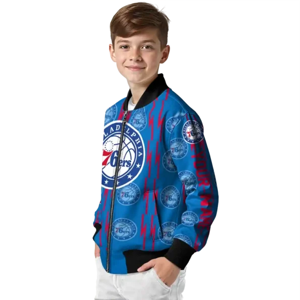 customized philadelphia 76ers bolt stripe blue bomber jacket trendy