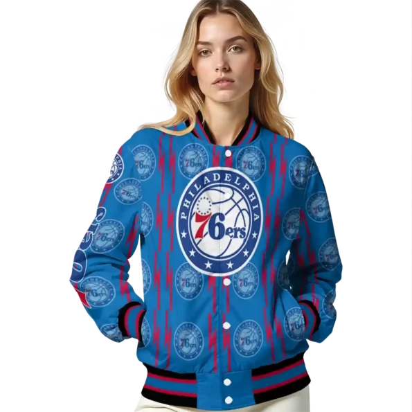 customized philadelphia 76ers bolt stripe blue varsity jacket latest model.webp