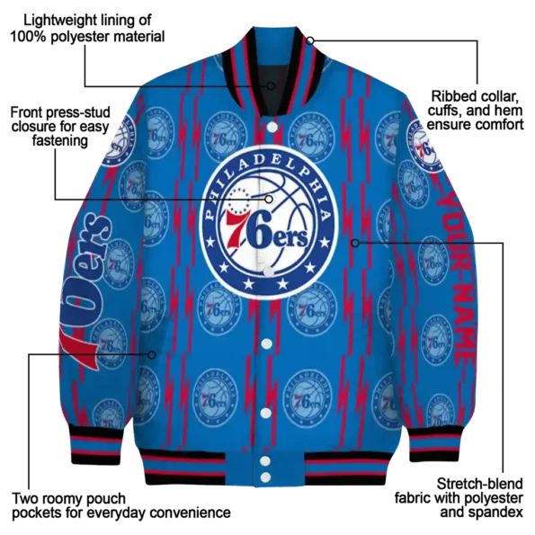 customized philadelphia 76ers bolt stripe blue varsity jacket new arrival.webp