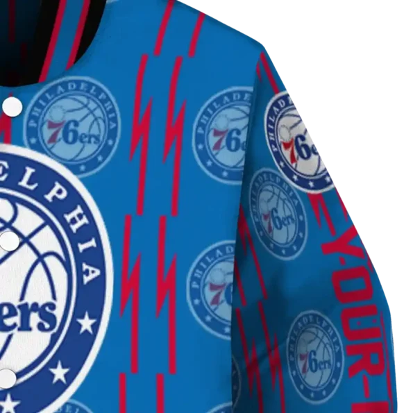 customized philadelphia 76ers bolt stripe blue varsity jacket premium grade.webp