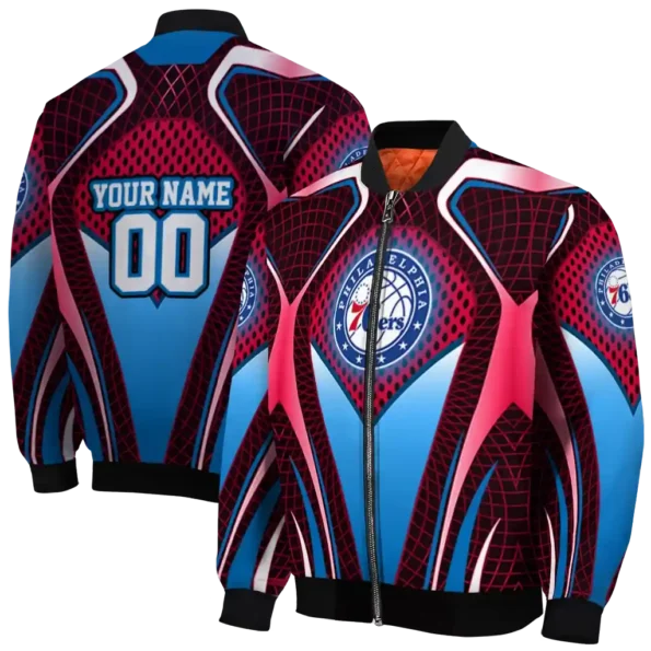 customized philadelphia 76ers mesh chest black bomber jacket fashion forward