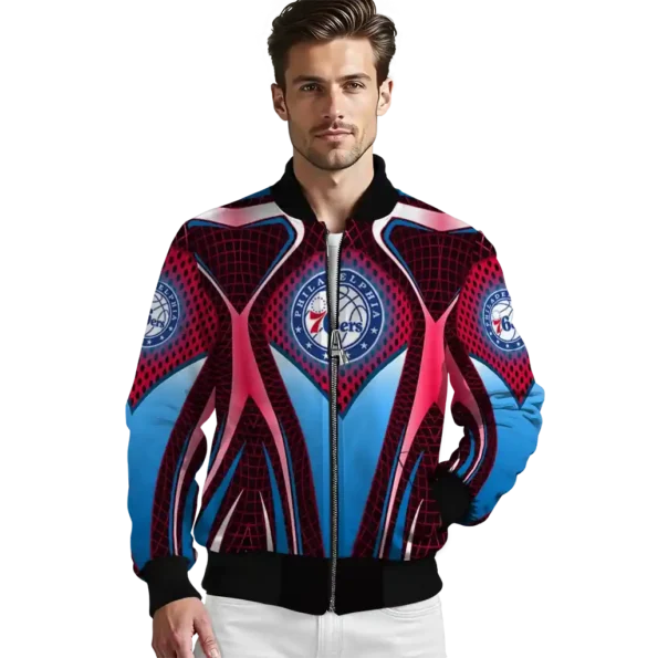 customized philadelphia 76ers mesh chest black bomber jacket high quality