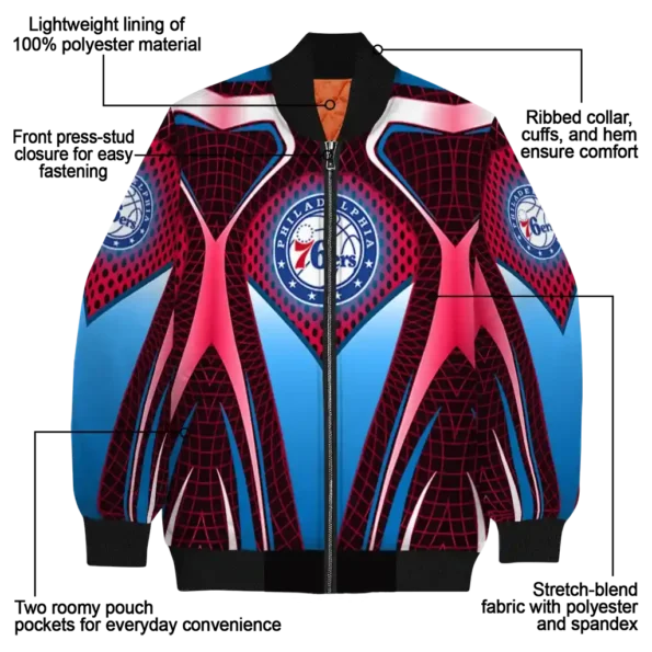 customized philadelphia 76ers mesh chest black bomber jacket new arrival
