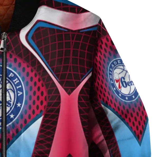 customized philadelphia 76ers mesh chest black bomber jacket premium grade