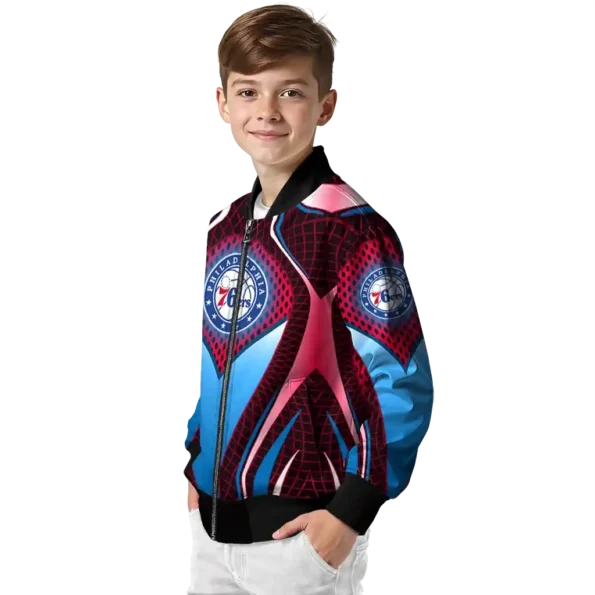 customized philadelphia 76ers mesh chest black bomber jacket trendy