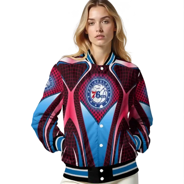 customized philadelphia 76ers mesh chest black varsity jacket latest model.webp