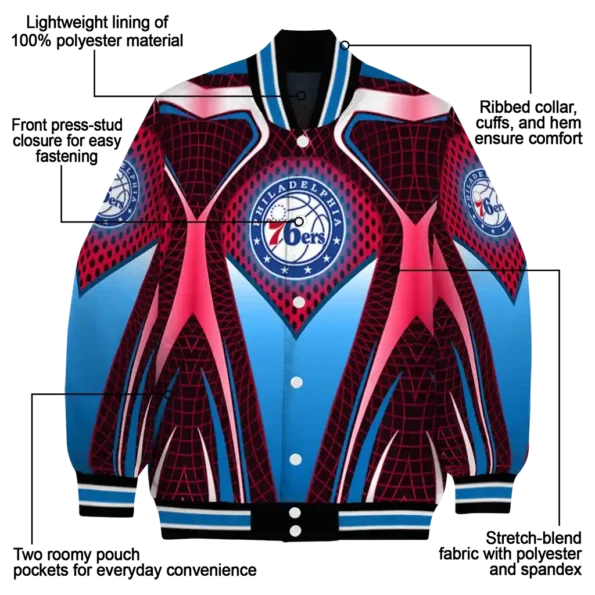 customized philadelphia 76ers mesh chest black varsity jacket new arrival.webp
