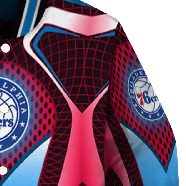 customized philadelphia 76ers mesh chest black varsity jacket premium grade.webp