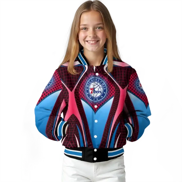 customized philadelphia 76ers mesh chest black varsity jacket top rated.webp