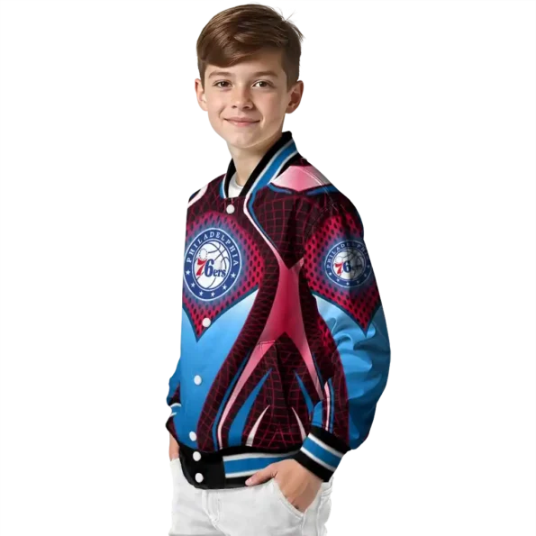 customized philadelphia 76ers mesh chest black varsity jacket trendy.webp