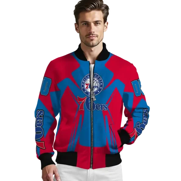 customized philadelphia 76ers spider mark blue bomber jacket high quality