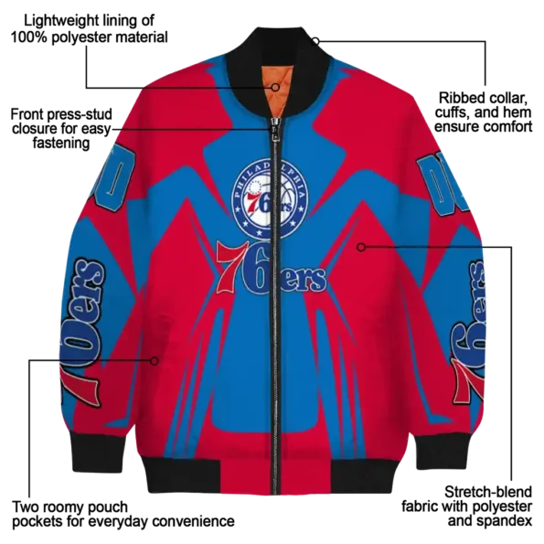 customized philadelphia 76ers spider mark blue bomber jacket new arrival
