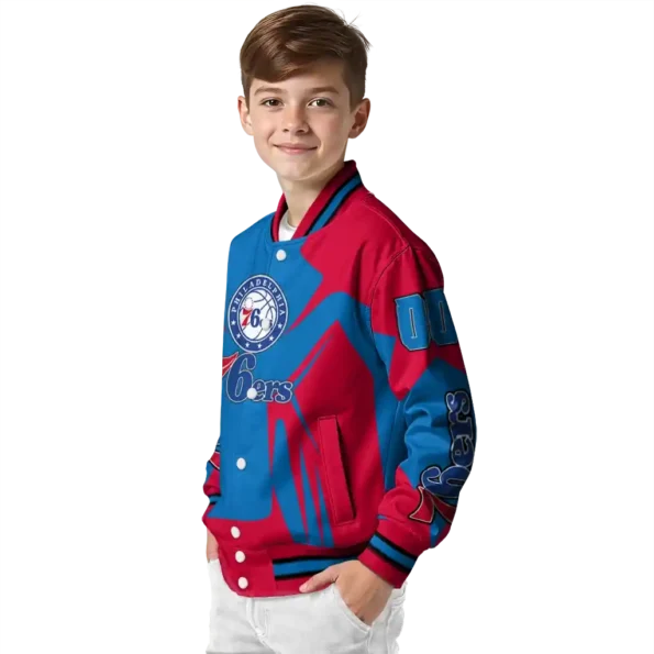 customized philadelphia 76ers spider mark blue varsity jacket trendy.webp