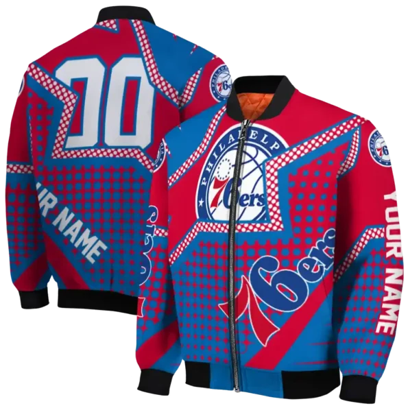customized philadelphia 76ers star burst blue bomber jacket fashion forward