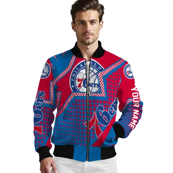 customized philadelphia 76ers star burst blue bomber jacket high quality