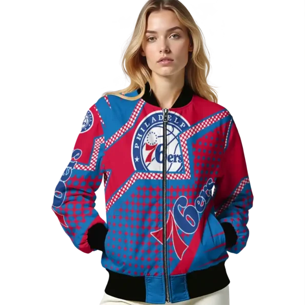 customized philadelphia 76ers star burst blue bomber jacket latest model
