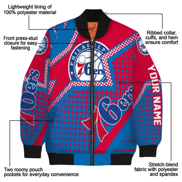 customized philadelphia 76ers star burst blue bomber jacket new arrival