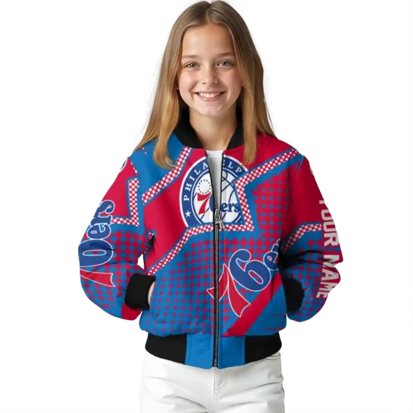 customized philadelphia 76ers star burst blue bomber jacket top rated