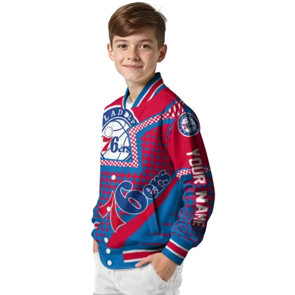 customized philadelphia 76ers star burst blue varsity jacket trendy.webp